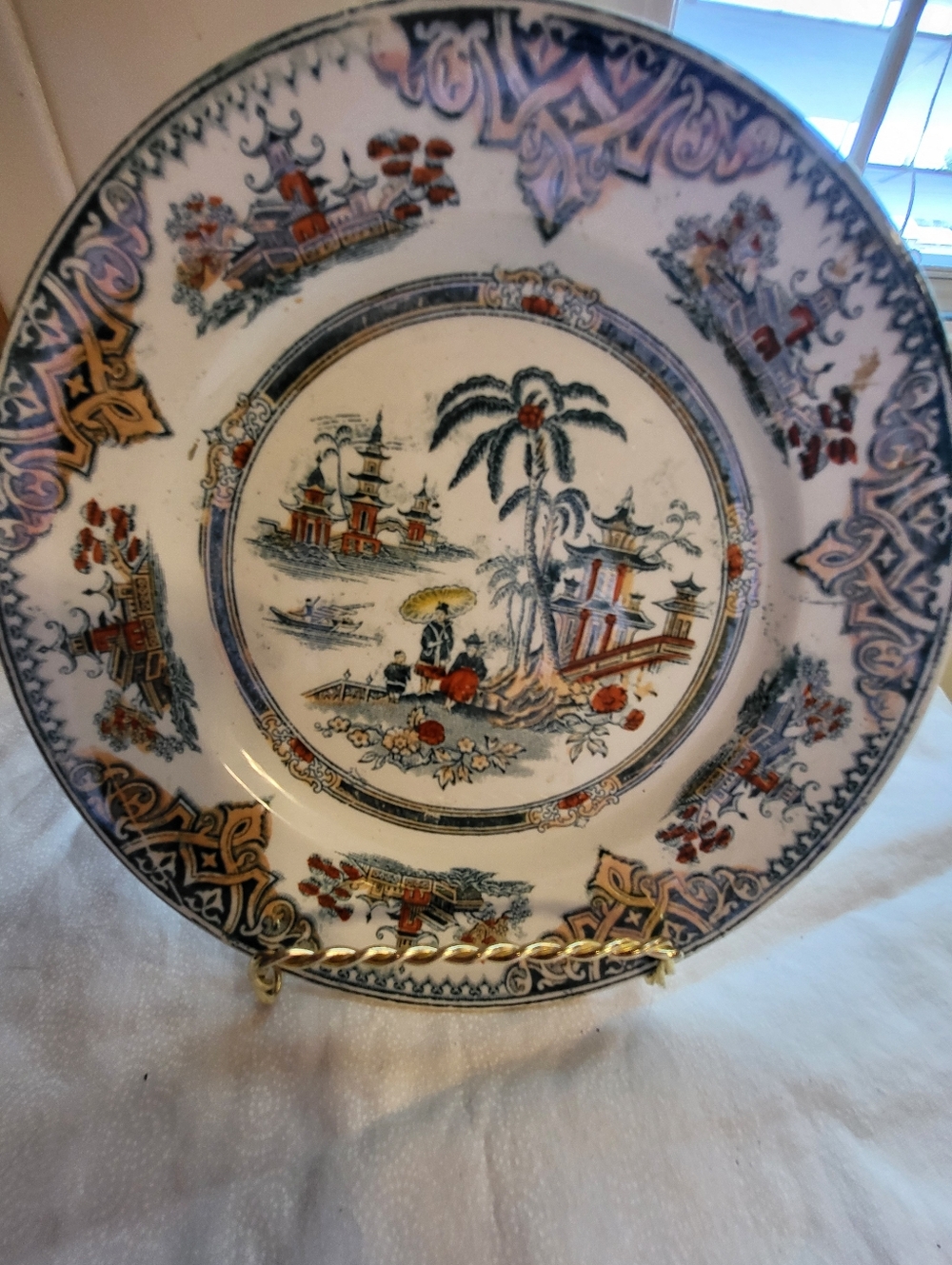 ANT. 1890 Maastricht Hong Asian Blue and Rust Chinoiserie Decorative Plate